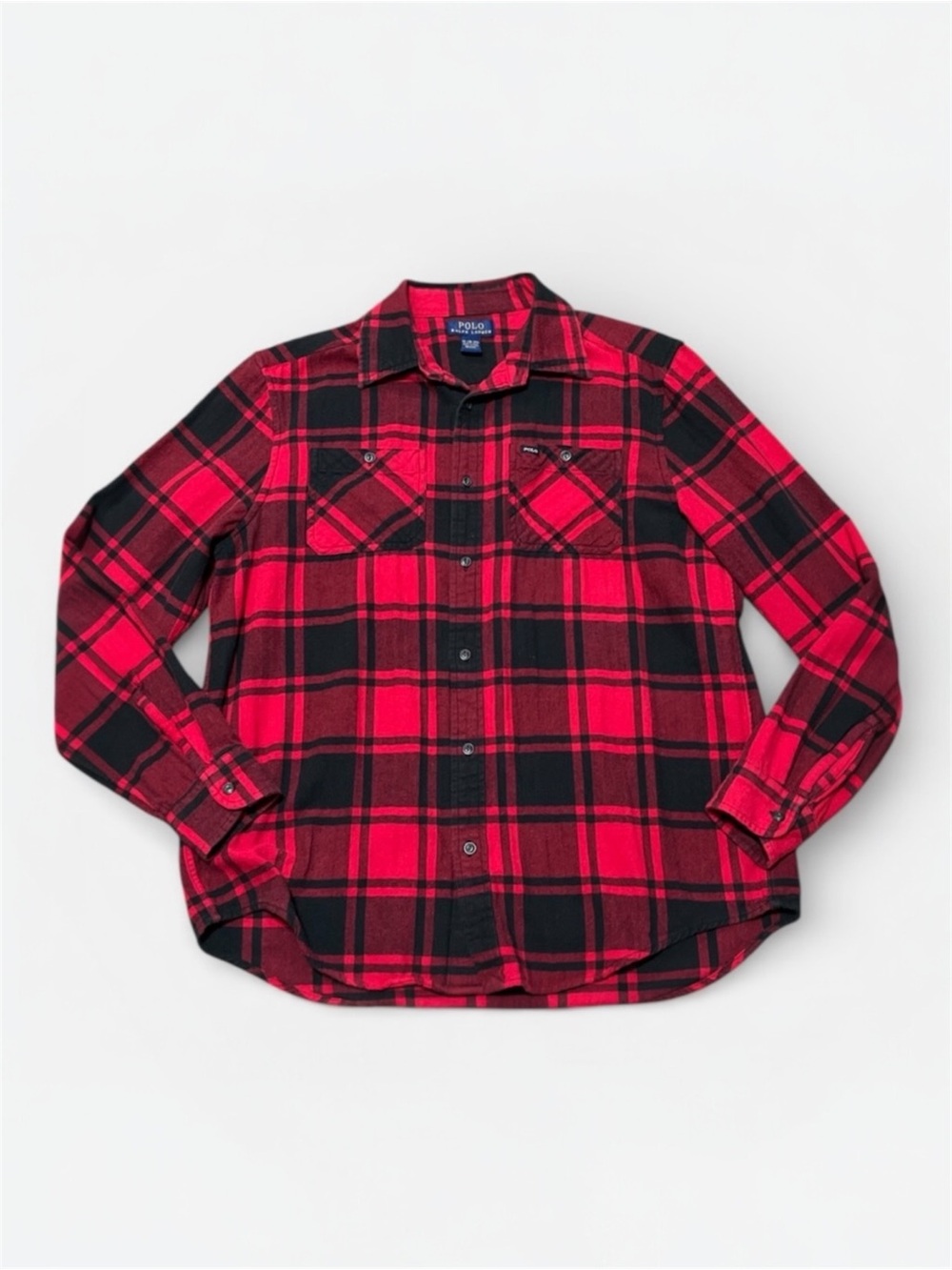Ralph Lauren Polo Red Black Plaid Flannel Shirt Youth XL 18-20 (Fits Women's S)